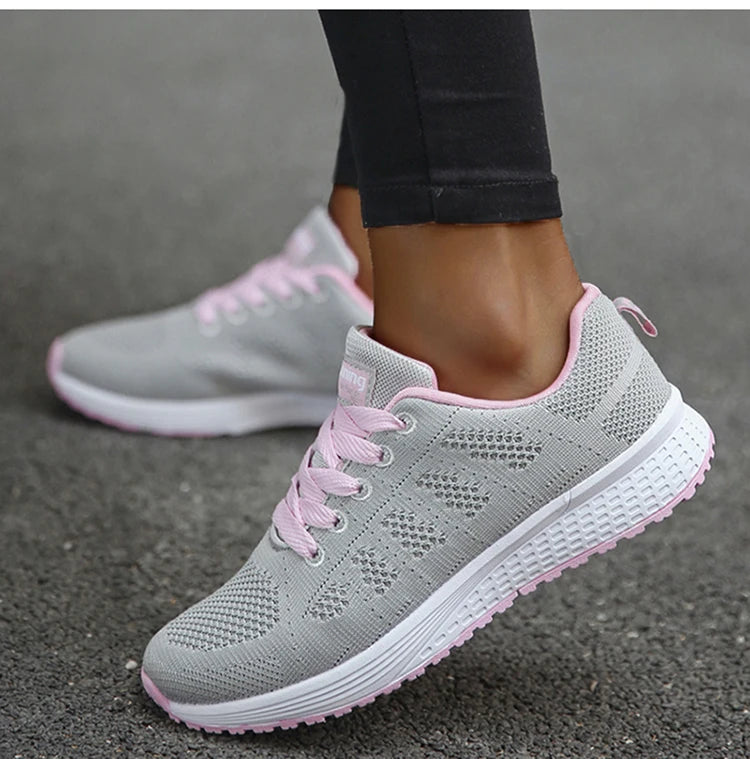 Tênis feminino moda casual: tênis com rendas, respiráveis.