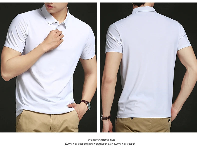 Camisa polo masculina de malha fina: elástica, respirável, polo com lapela casual