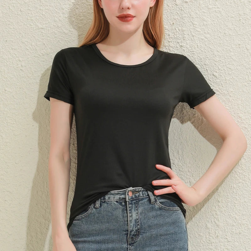 Solid Women Cotton T-shirt V-Neck Short Sleeve Female Tee Slim White And Balck T-Shirt Casual Solid Lady Tshirt Tops