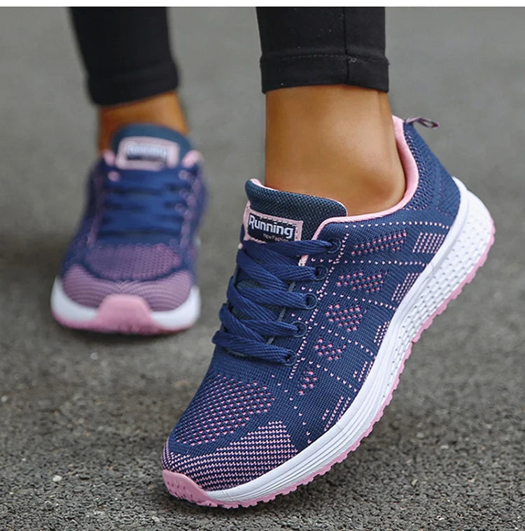 Tênis feminino moda casual: tênis com rendas, respiráveis.