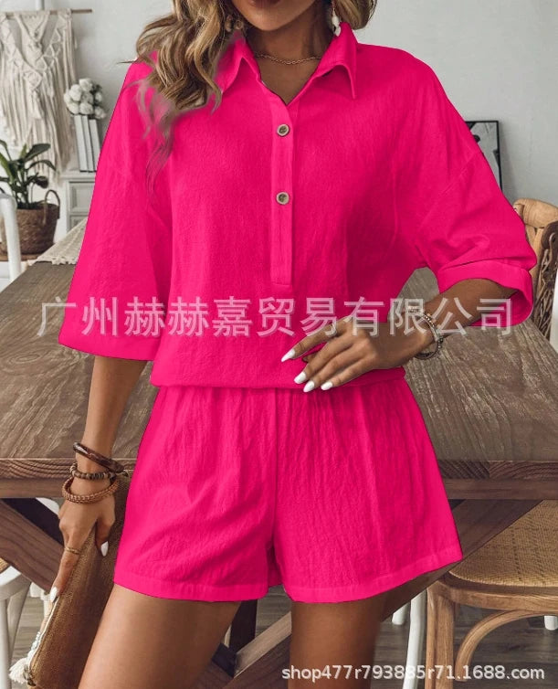 Women's Cotton and Linen Single Breasted Cardigan & Shorts Two-Piece Set 2024 Summer New Fashion Women Casual Shorts Outfits