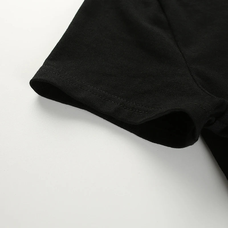 Y2K Women Backless Hollow Out T Shirt Sexy Bandage Crop Tops O-neck Tshirt Black Streetwear Short Sleeve Slim Bodycon T-shirt