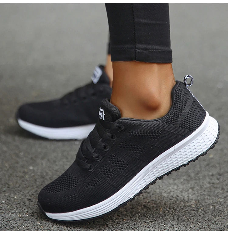 Tênis feminino moda casual: tênis com rendas, respiráveis.