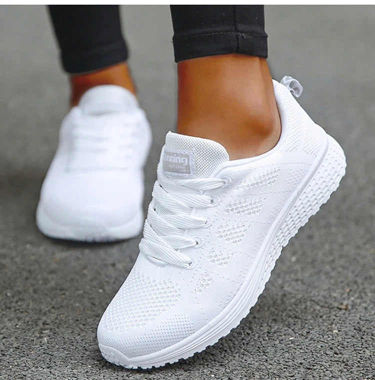 Tênis feminino moda casual: tênis com rendas, respiráveis.