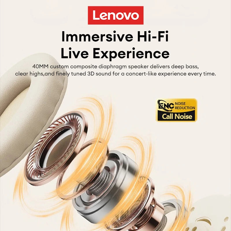 Fone de ouvido gamer Lenovo TH30 sem fio Bluetooth com som estéreo 360°, esportivo de longa duração e baixa latência