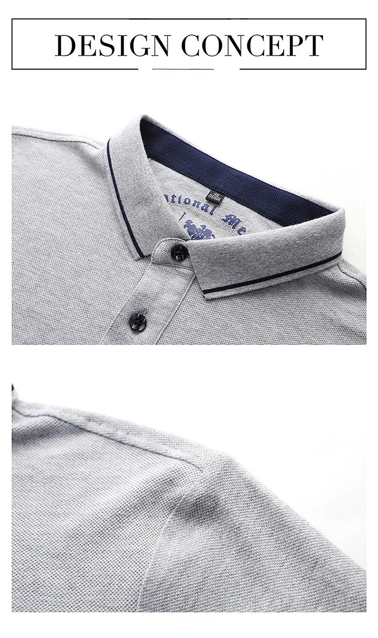 Camisa polo masculina: bordada, em algodão de luxo, casual com lapela e manga curta