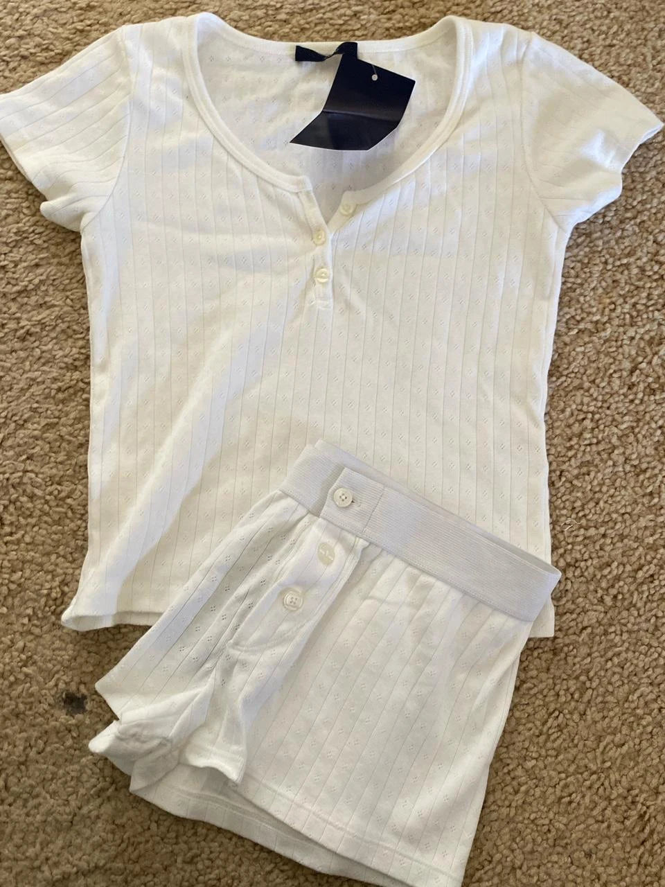 Stripes T-shirt Shorts 2 Pieces Sets Summer Short Sleeve Slim Three Buttons Crop Top Elastic Short Pant for Woman Sweet Y2k Set