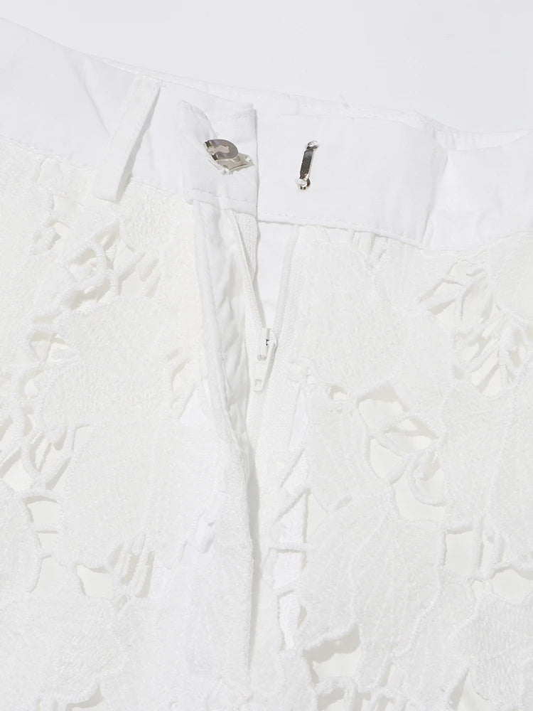 TWOTWINSTYLE Solid Minimalist Two Piece Set For Women Lapel Short Sleeve Top High Waist Shorts Temperament Sets Female Fashion