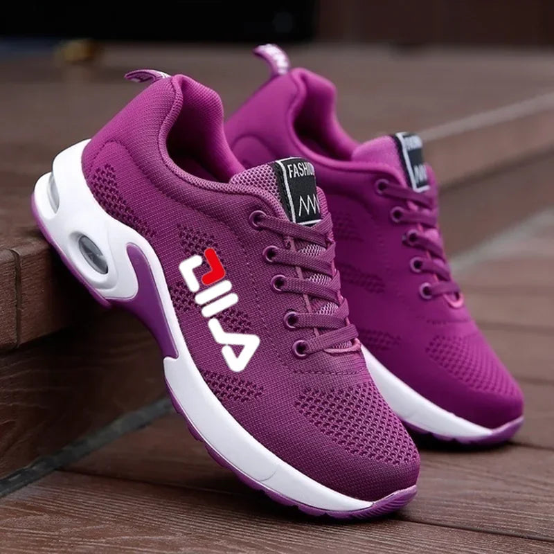 Tênis de corrida feminino: ultra respirável, malha almofada ar, bom para treinos.