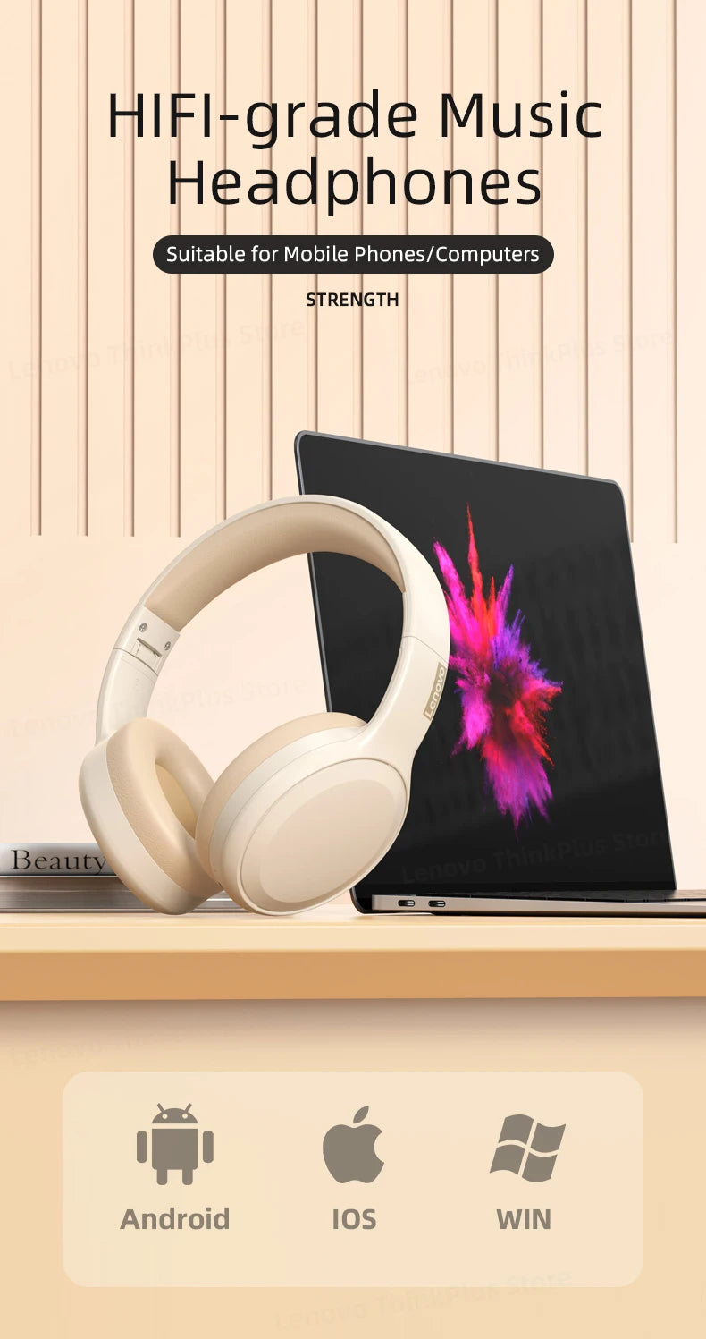 Fone de ouvido gamer Lenovo TH30 sem fio Bluetooth com som estéreo 360°, esportivo de longa duração e baixa latência