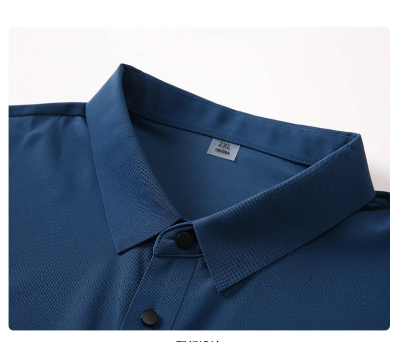 Camisa polo masculina de malha fina: elástica, respirável, polo com lapela casual