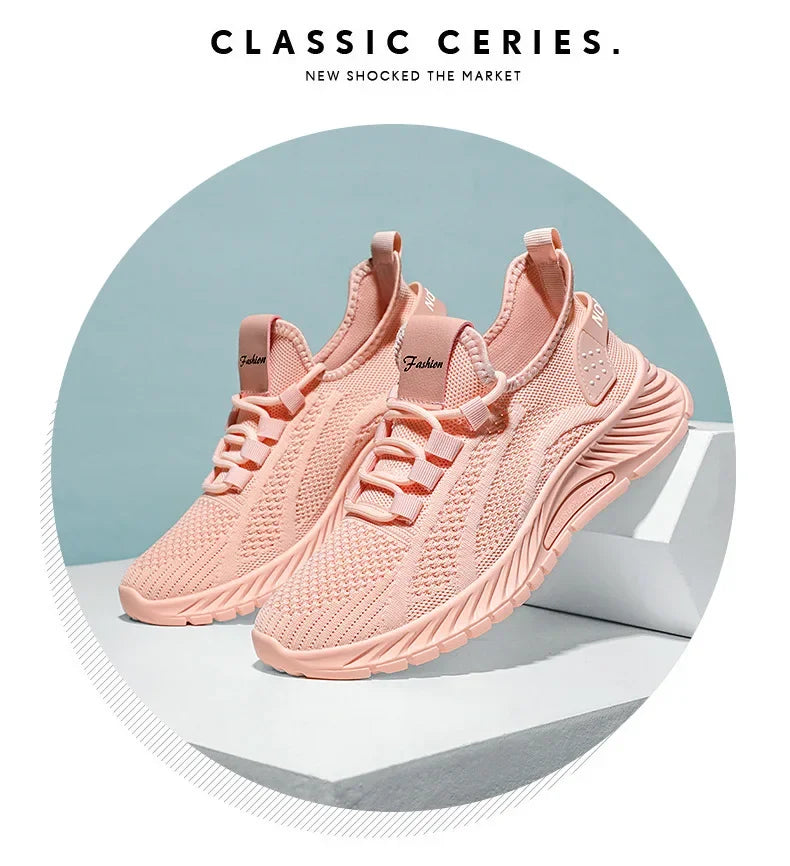 Tênis casual com designer feminino: esportivos, moda renda, de malha respirável.