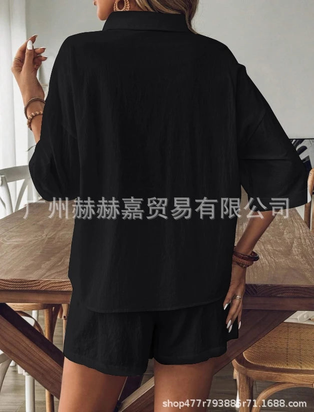 Women's Cotton and Linen Single Breasted Cardigan & Shorts Two-Piece Set 2024 Summer New Fashion Women Casual Shorts Outfits