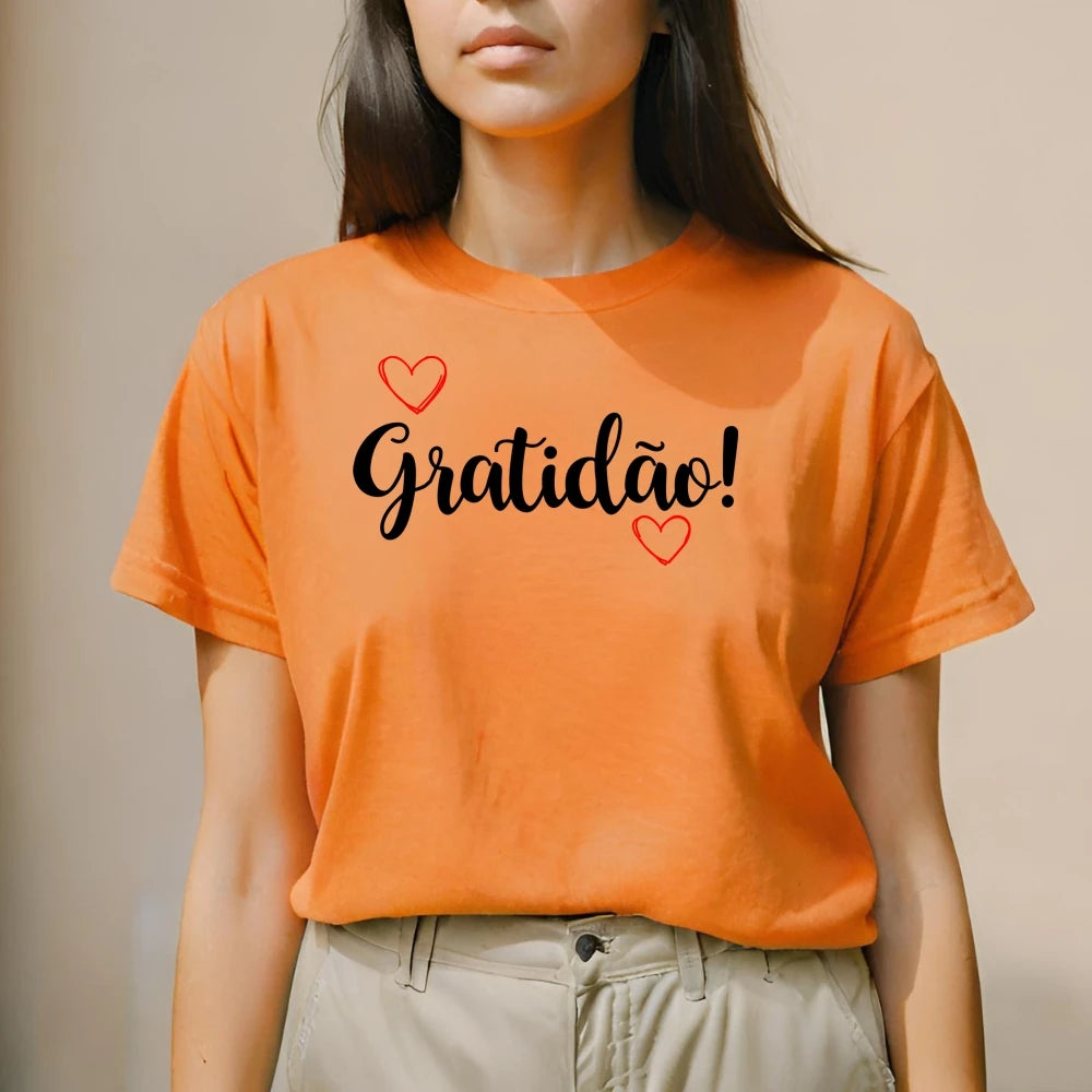 GuGi Printed Women's T-Shirt Gratitude! With Hearts 100% Cotton Soft CF01-012