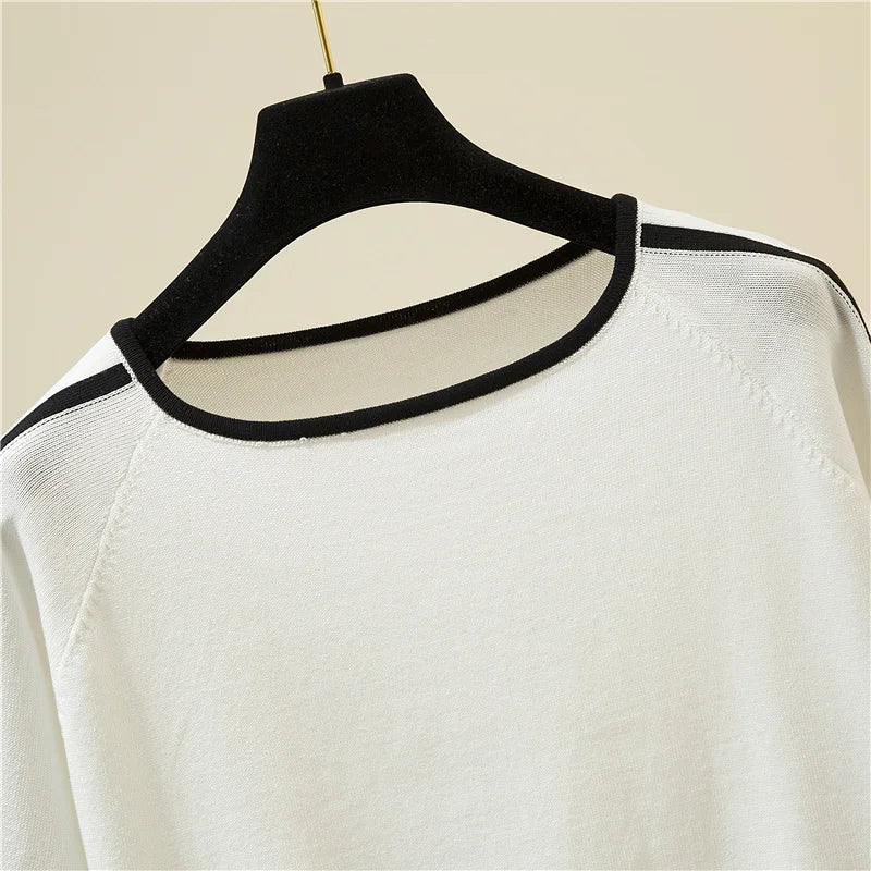 Camisetas Mujer New Thin Knitted T Shirt Women Short Sleeve Summer Tops Woman Clothes Striped Fashion T-Shirt Tee Shirt Femme