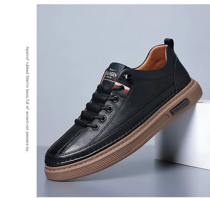 Novo Casual masculino: em couro, antiderrapante, impermeável, confortável, sola plana.