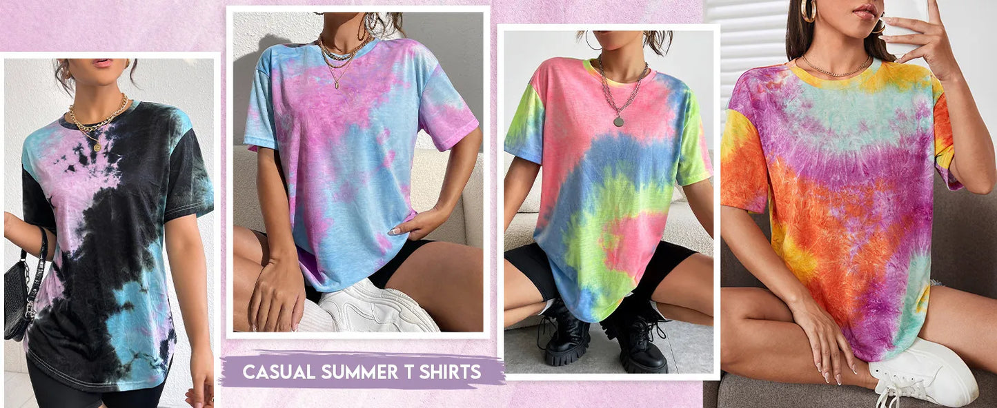 2024 Fashion Women's Stripe Print T-shirt Top Simple Casual Female Short Sleeve Clothing New Loose Colorful O-Neck T-Shirts