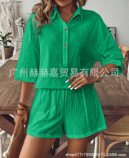 Women's Cotton and Linen Single Breasted Cardigan & Shorts Two-Piece Set 2024 Summer New Fashion Women Casual Shorts Outfits