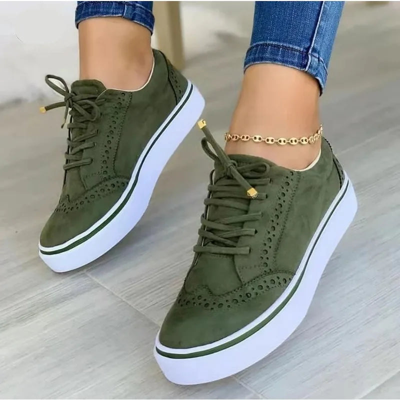 tênis femininos casual: sola plana, moda versátil com rendas