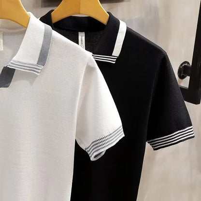 Camisa polo masculina Vintage: confortável, estilo verão, malha, com lapela de manga curta