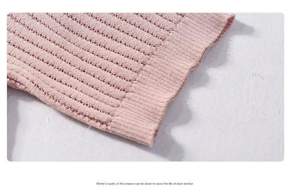 Summer Casual Fashion Hollow Out Solid Color Knitting T-shirt Ladies Short Sleeve Loose All-match Tee Women Simple Pullover Top