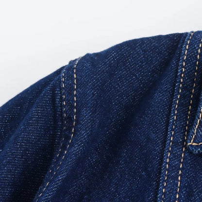 Conjunto feminina em jeans: camisa colarinho degotado com manga curta e bolso decoração + shorts cintura média assimétricos