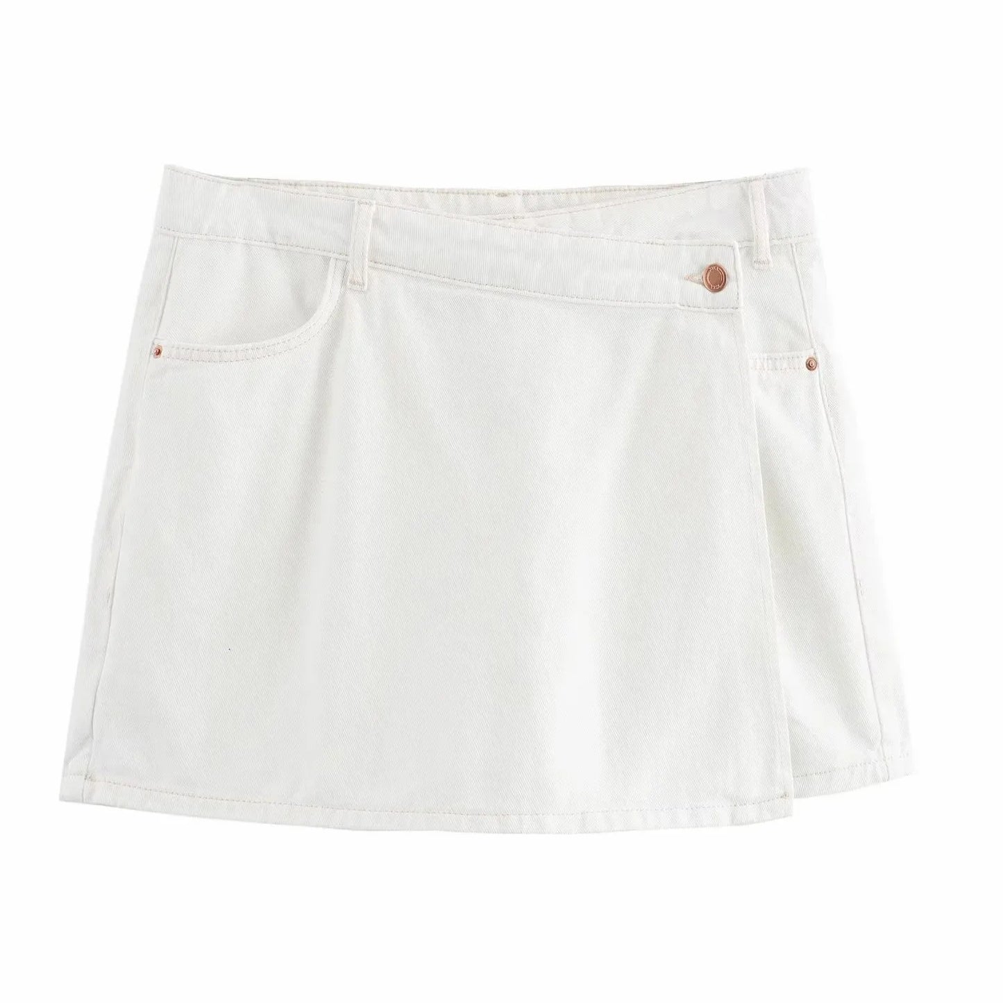 Conjuntos femininos em jeans: camisa gola com manga curta e bolso decoração +  shorts cintura média assimétrico