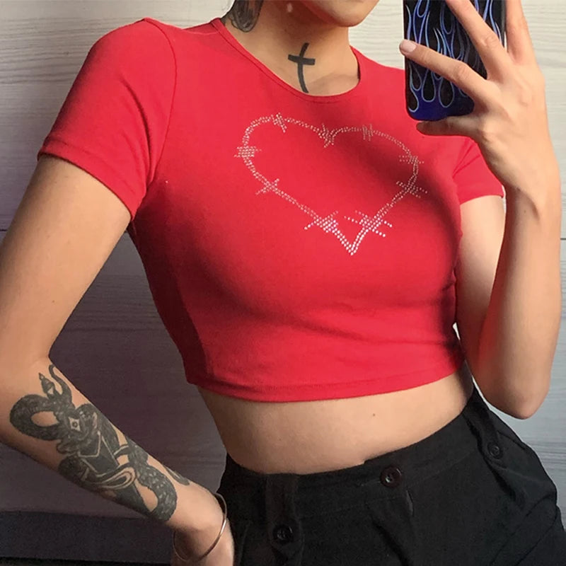 Y2K Women Backless Hollow Out T Shirt Sexy Bandage Crop Tops O-neck Tshirt Black Streetwear Short Sleeve Slim Bodycon T-shirt