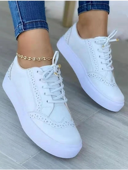 tênis femininos casual: sola plana, moda versátil com rendas