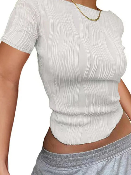 Women's Harajuku Crop Top Y2K Summer Vintage Slim Fit Short Sleeve Open Back Textured T-Shirt Streetwear 90s Style