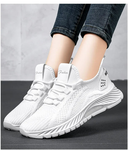 Tênis casual com designer feminino: esportivos, moda renda, de malha respirável.