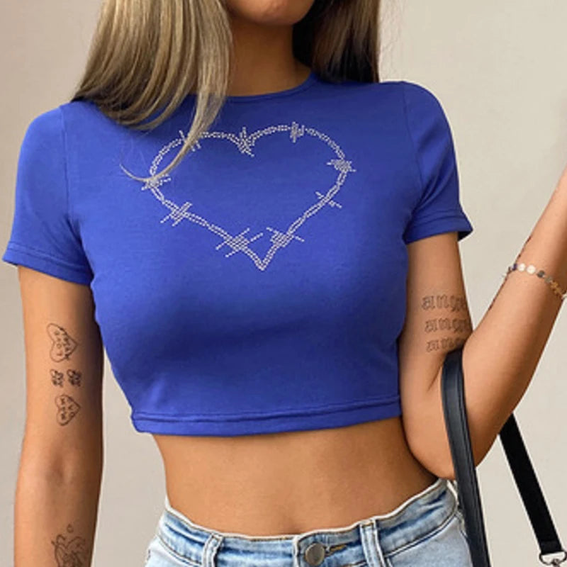 Y2K Women Backless Hollow Out T Shirt Sexy Bandage Crop Tops O-neck Tshirt Black Streetwear Short Sleeve Slim Bodycon T-shirt