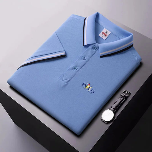 Camisa polo masculina, manga curta: com lapela de botão, simples, leve