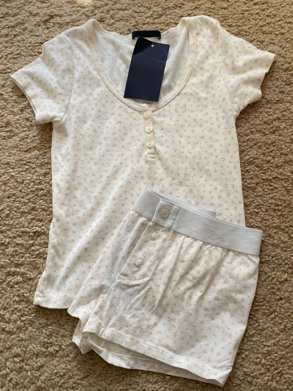Stripes T-shirt Shorts 2 Pieces Sets Summer Short Sleeve Slim Three Buttons Crop Top Elastic Short Pant for Woman Sweet Y2k Set