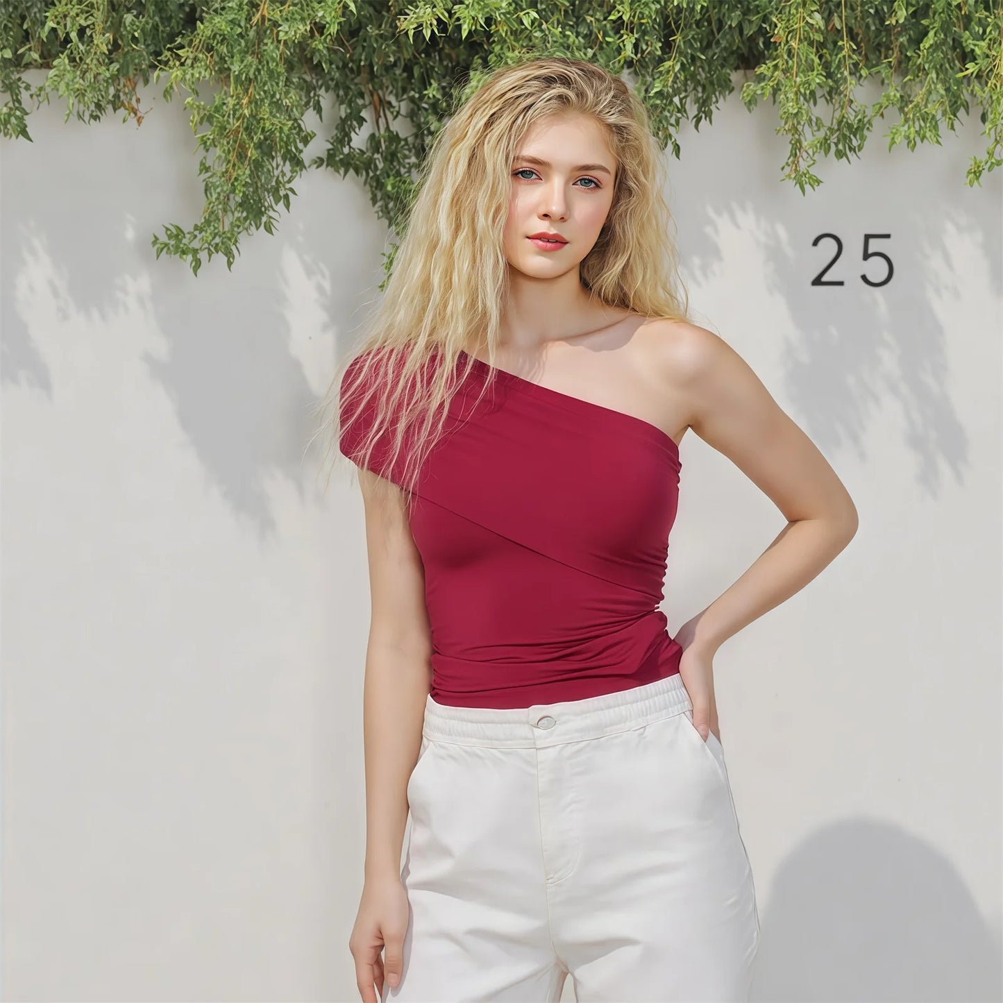 Women's Summer Sexy Slim Fit Crop Tops Short Sleeve One Shoulder Solid Color Sweet Short Basic T-shirts
