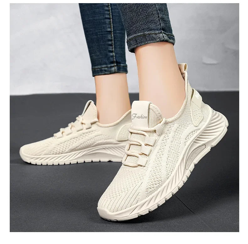 Tênis casual com designer feminino: esportivos, moda renda, de malha respirável.