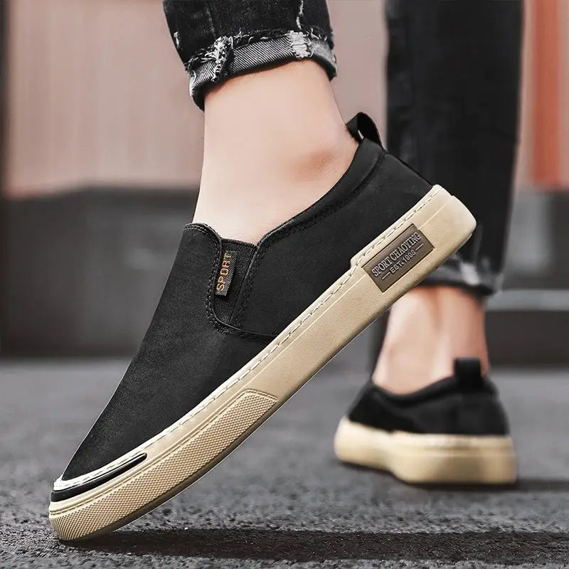 Tênis Vulcanizados de Lona Plimsoll masculino: respirável, de lazer, mocassins, moda primavera e outono