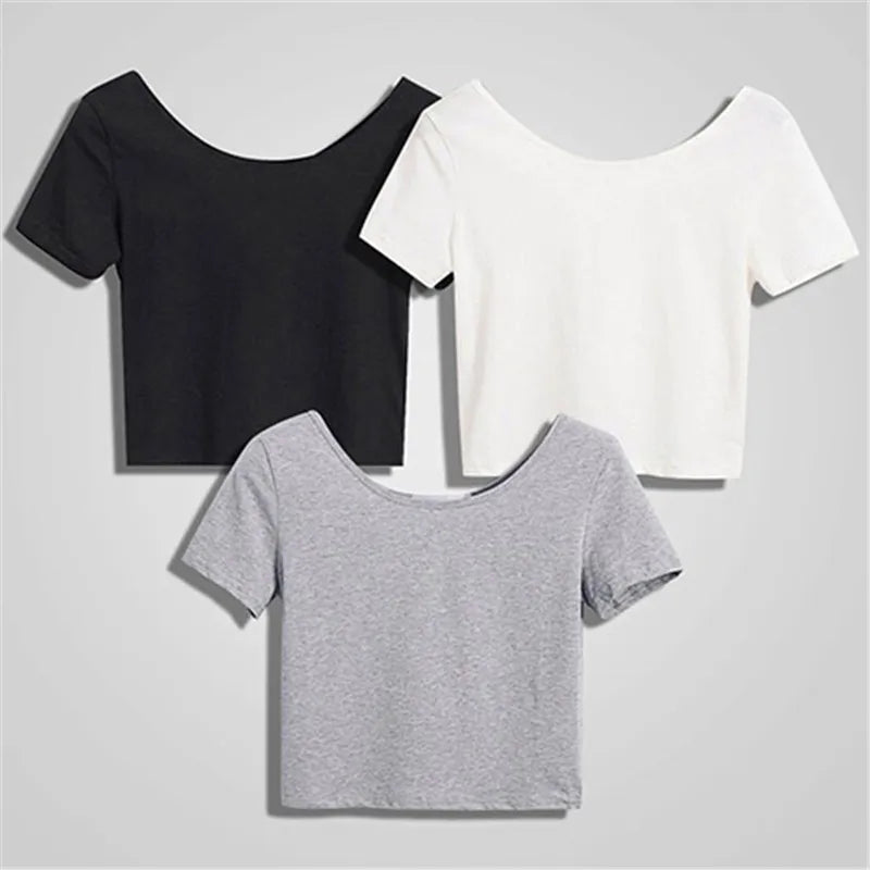 Y2K Women Backless Hollow Out T Shirt Sexy Bandage Crop Tops O-neck Tshirt Black Streetwear Short Sleeve Slim Bodycon T-shirt