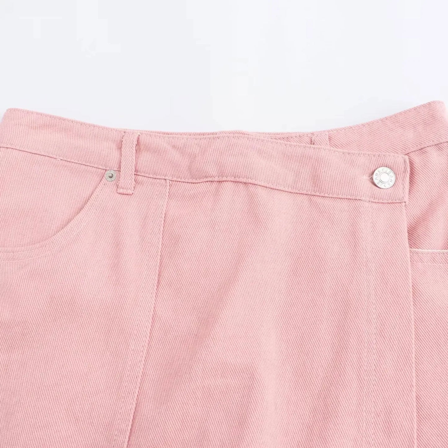 Conjuntos femininos em jeans: camisa gola com manga curta e bolso decoração +  shorts cintura média assimétrico