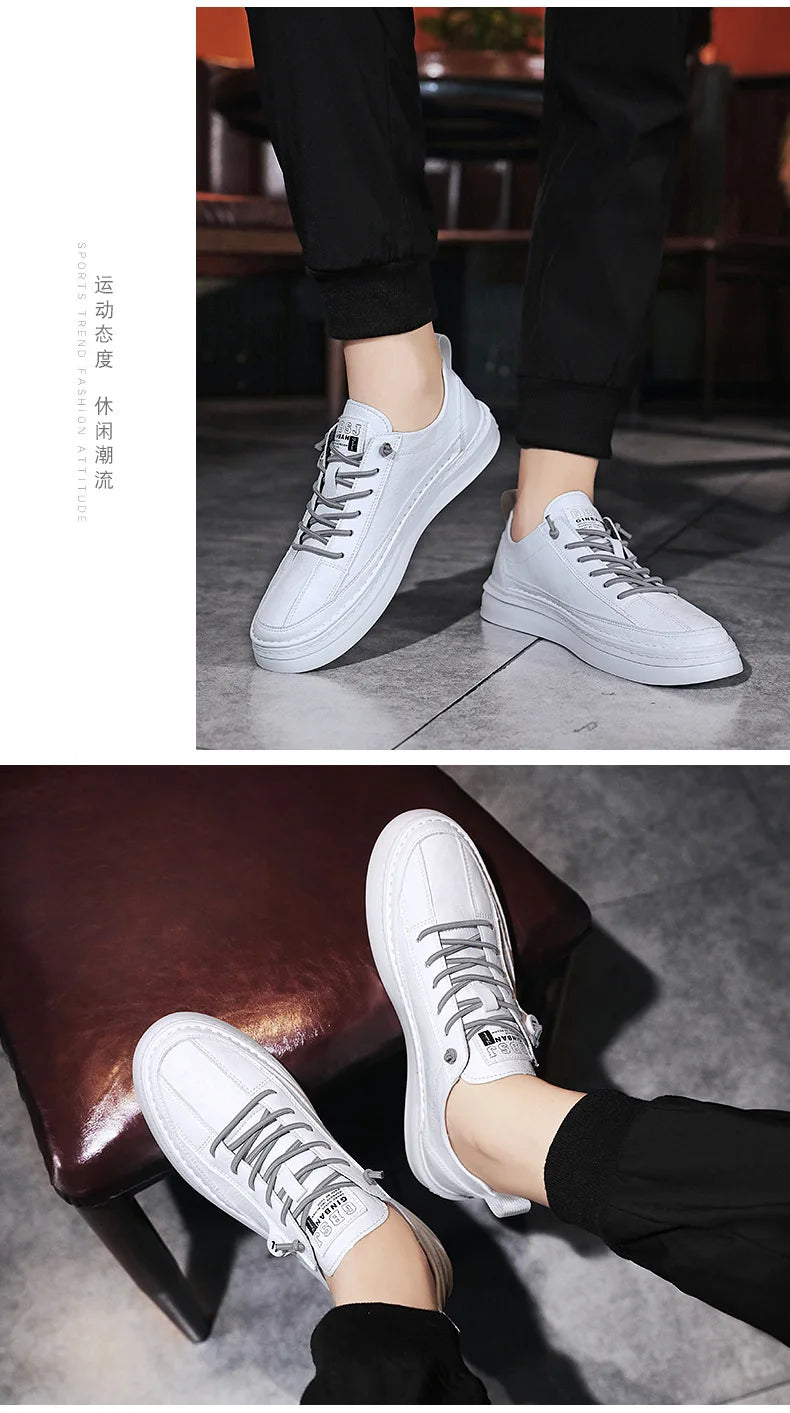 Novo casual masculino de couro: antiderrapante: moda confortável tênis, solado plano