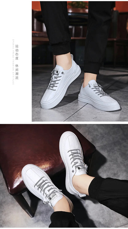 Novo casual masculino de couro: antiderrapante: moda confortável tênis, solado plano