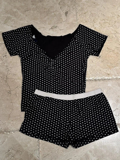 Stripes T-shirt Shorts 2 Pieces Sets Summer Short Sleeve Slim Three Buttons Crop Top Elastic Short Pant for Woman Sweet Y2k Set