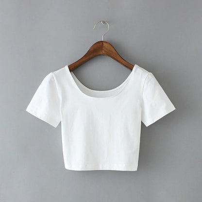 Y2K Women Backless Hollow Out T Shirt Sexy Bandage Crop Tops O-neck Tshirt Black Streetwear Short Sleeve Slim Bodycon T-shirt