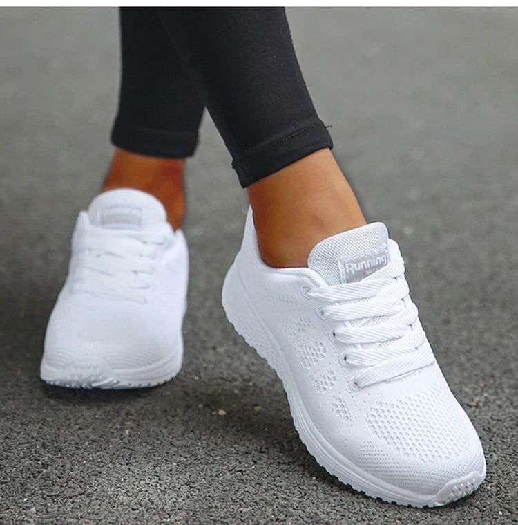 Tênis feminino moda casual: tênis com rendas, respiráveis.