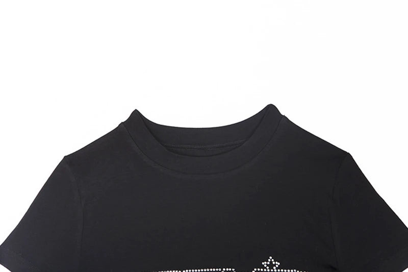 Y2K Women Backless Hollow Out T Shirt Sexy Bandage Crop Tops O-neck Tshirt Black Streetwear Short Sleeve Slim Bodycon T-shirt