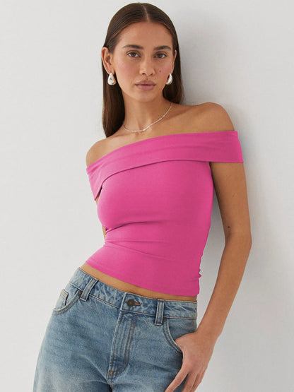 Women's Summer New Strapless Sexy T-shirt One Shoulder Spicy Girl Pure Desire Style Top for Women