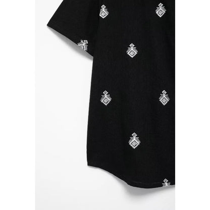 Conjunto Elegance: casual com 2 peças bordados com camisa tipo top de manga curta e lapela combinando calças largas