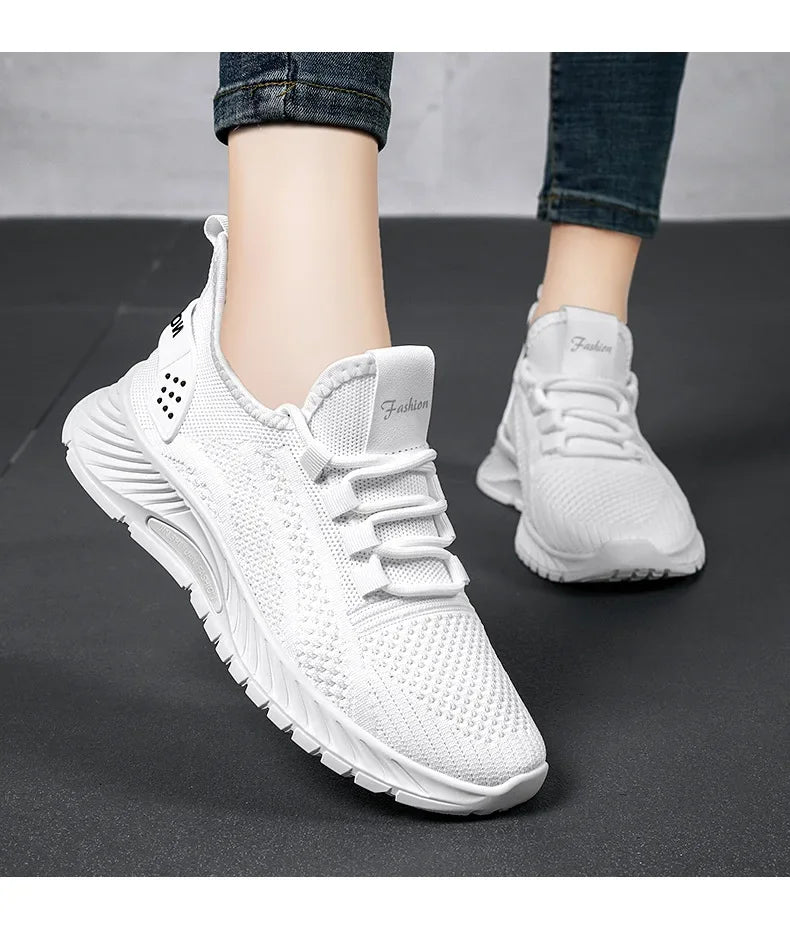 Tênis casual com designer feminino: esportivos, moda renda, de malha respirável.