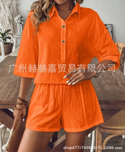 Women's Cotton and Linen Single Breasted Cardigan & Shorts Two-Piece Set 2024 Summer New Fashion Women Casual Shorts Outfits