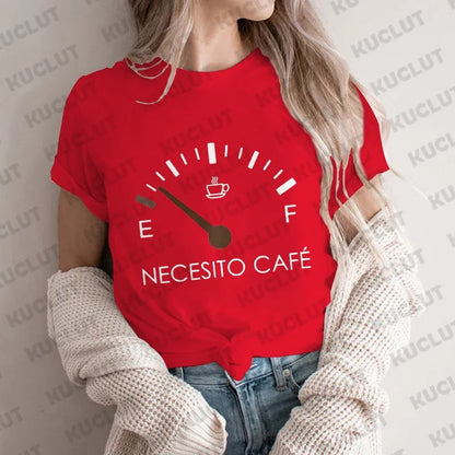 Spanish I Need Coffee Women T-Shirt Short Sleeve O-Neck Creative T Shirts Fashion Breathable Top Funny Casual Sport Tee T Shirt